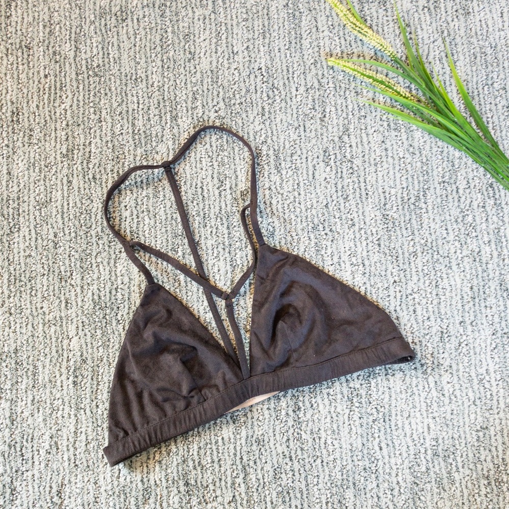 Faux Suede Strappy Bralette Black